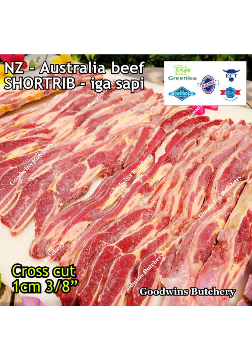 Beef rib SHORTRIB daging iga sapi frozen NZ GREENLEA short rib CROSSED CUT 3/8" 1cm, 12-15 pcs/kg (price/kg)